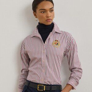 $165 Lauren Ralph Lauren Petite Relaxed-Fit Striped Broadcloth Shirt Size PL